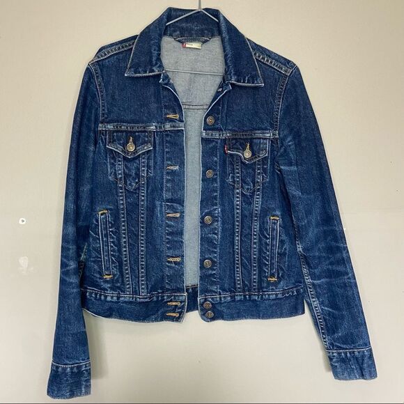 Levi’s Blue Dark-Wash Button-Up Collared Red Tab Denim Jacket Size Medium - Picture 10 of 10